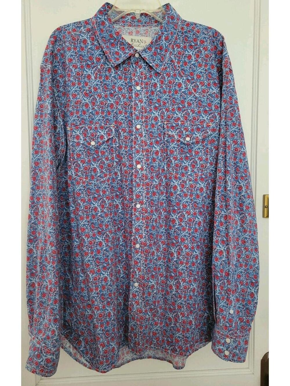 Ryan Michael Shirt Mens XXL Bluejay Floral Pearl Snap Western Long Sleeve